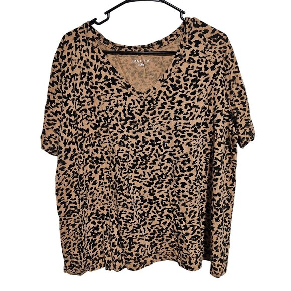 Ava & Viv Leopard Print Top Womens Plus Size 2X V-Neck Short Sleeve Tee - Picture 1 of 5